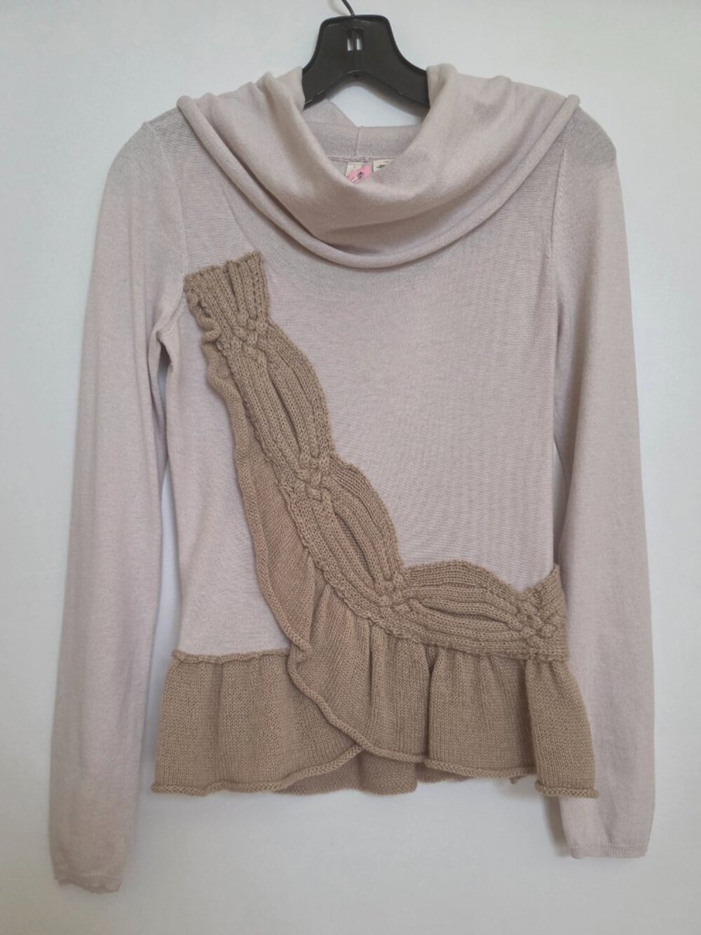 Anthropology - Moth Bone & Camel Cotton and Wool Cowl Neck Sweater with Peplum